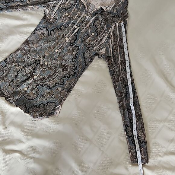 Komarov Pleated Button-Down Long Sleeves Shirt Small Blue/Cream - Picture 9 of 16